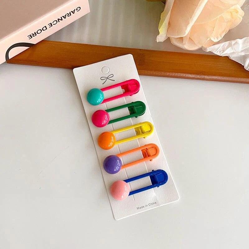 5PCS Candy Color Bead Heat Flower Hairpin Girls Side Bangs Hair Clips Ins Wind Duckbill Clip Headwear for Kid Hair Accessories