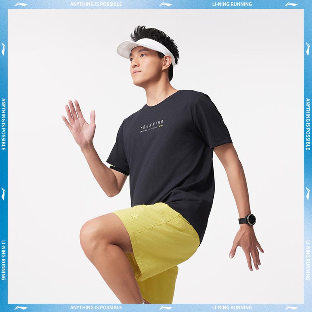 Li Ning Running Series Letter Round Neck Comfortable Breathable Versatile Short Sleeve T-Shirt Men Tops Black ATSV095-1