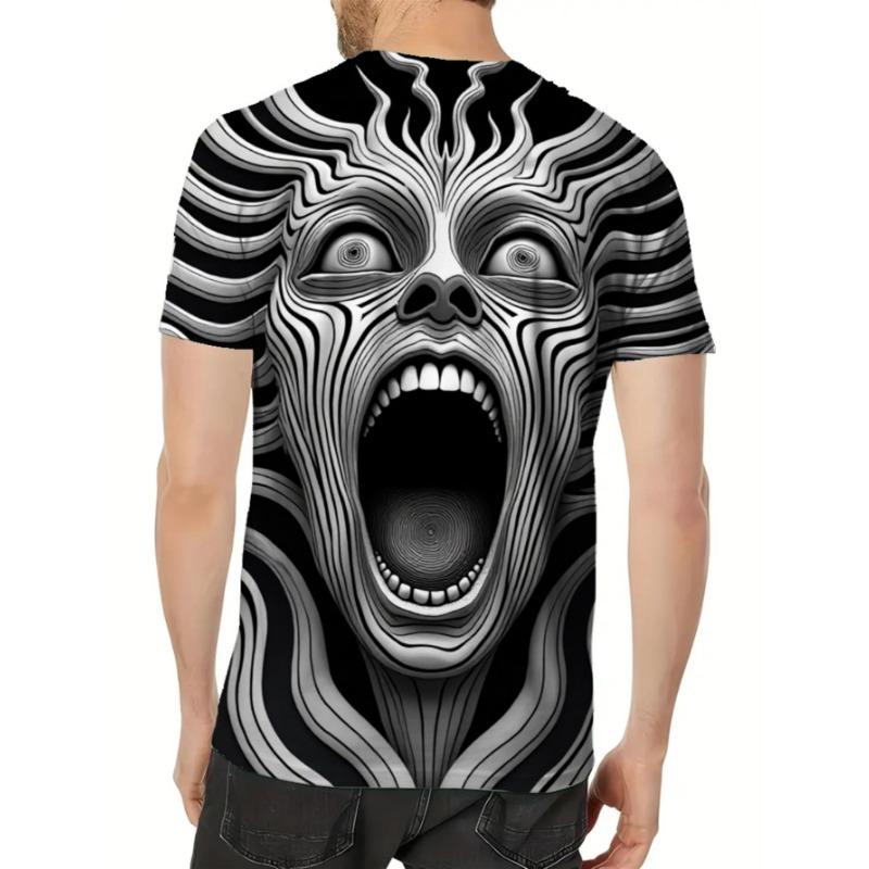 Men's Full-Body 3D Dog Moonlit Night Print T-Shirt - Hot Transfer Round Neck Short Sleeve Casual Summer