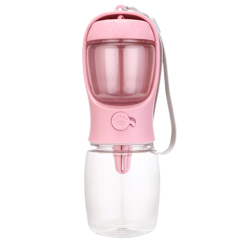 Pets Dog Water Bottle Portable Food Grade Material Dog Cat Travel Pet Water Cup Bottle with Food Dispenser Puppy Water Bottle 350ml розовый