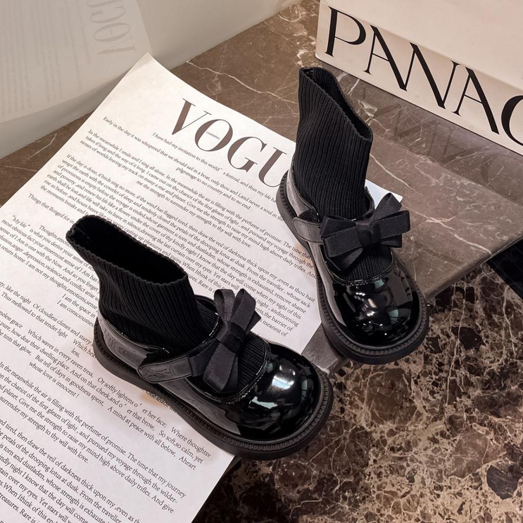 Girls Boots 2025 Autumn and Winter New Small Fragrant Style Leather Boots Bow Children's Short Boots Foreign Style Student Socks Boots