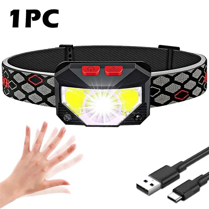 

Налобный фонарь, 1200 люмен Сверхлегкий Яркий Светодиодный Перезаряжаемый Налобный фонарь с Белым Красным светом, 2 шт. Водонепроницаемый с Датчиком движения