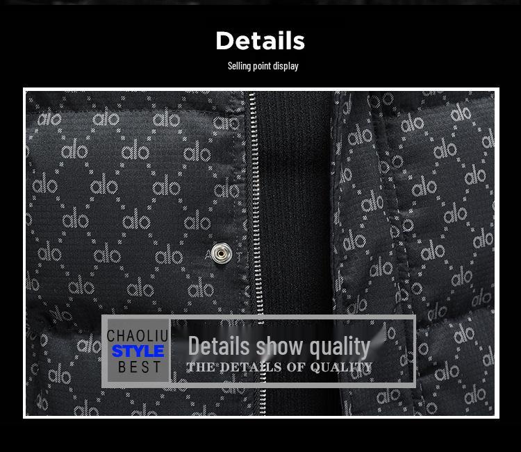 European Men's Stand Collar Winter Down Jacket - Slim Fit, Warm, Trendy Print, High-End Casual Style