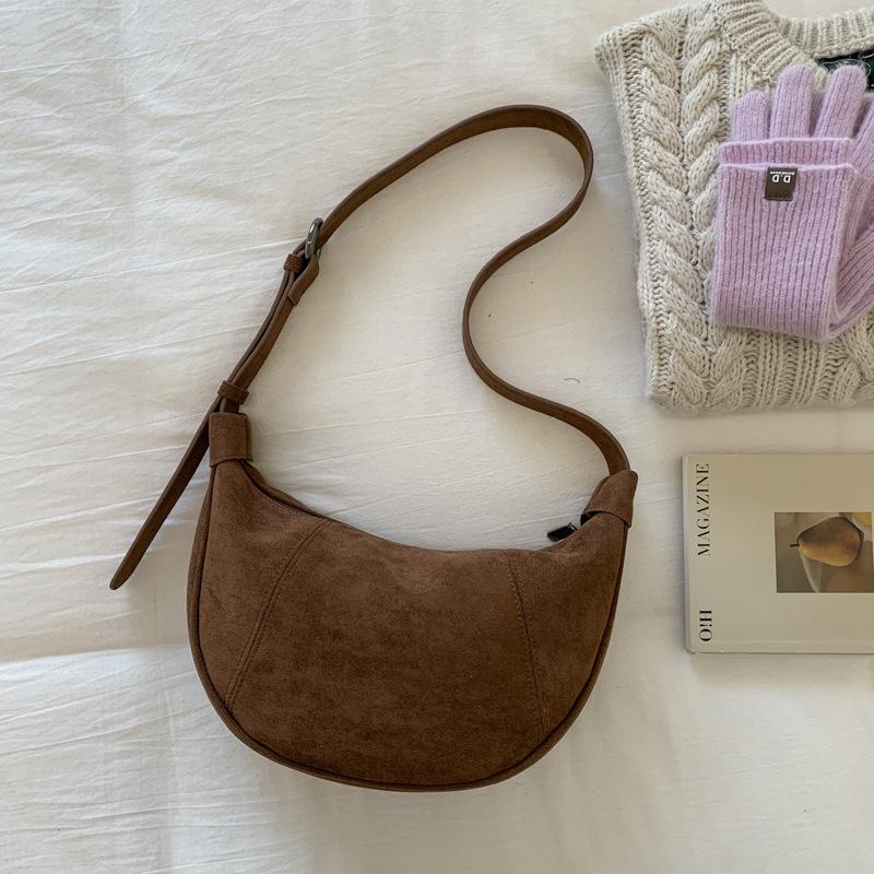 

2025 Crescent Commute Minimalist Cowhide Dumpling Bag - Frosted Croissant Underarm Design коричневий