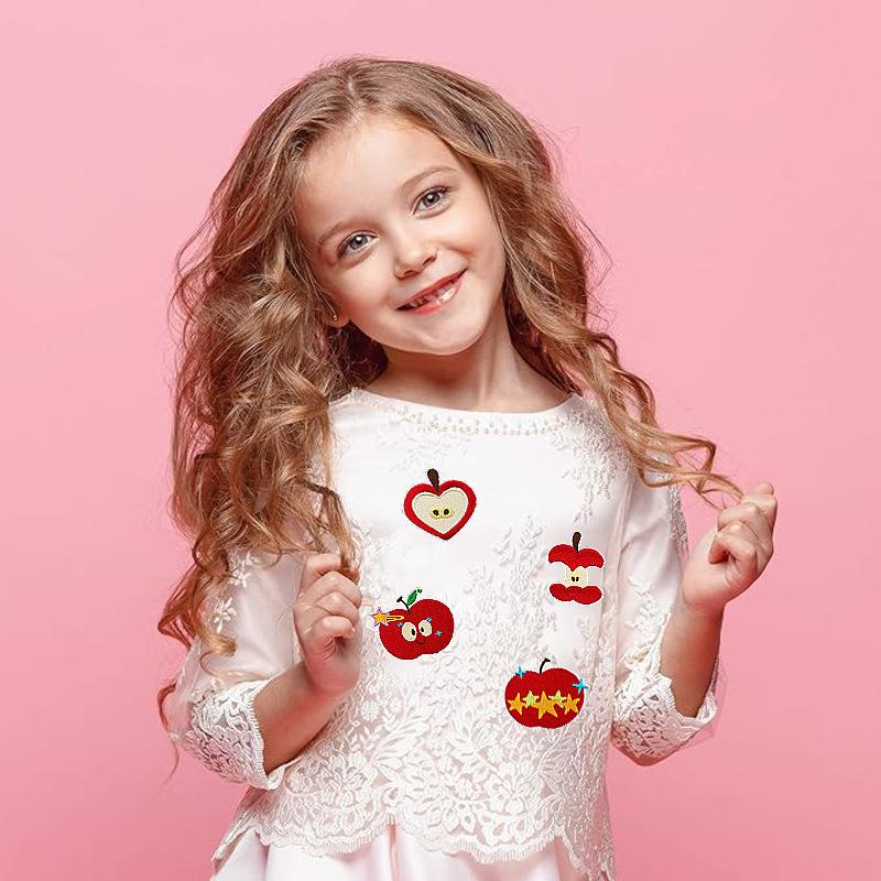 Cartoon Apple Embroidery Cloth Sticker Apple Cake Patch Sticker Children'S Clothes Decoration Stars Apple Embroidery Stamp Boy