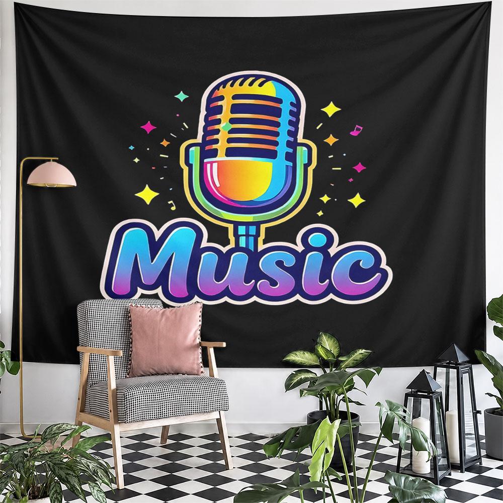 Colorful Retro Microphone Design Pattern Wall Hanging Tapestry Decorative Tapestry Home Decor for Bedroom and Living Room
