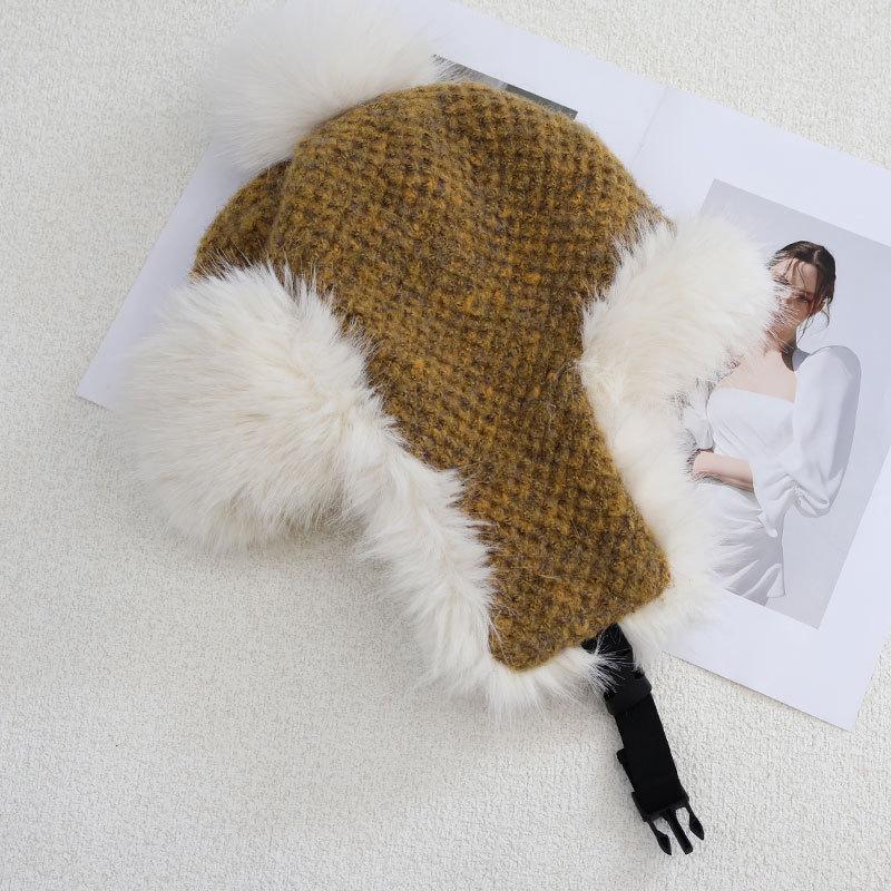 Fashion Fleece Thickened Hat Women's Winter Windproof Ear Protection Lei Feng Hat Cycling Skiing Knitted Wool Hat