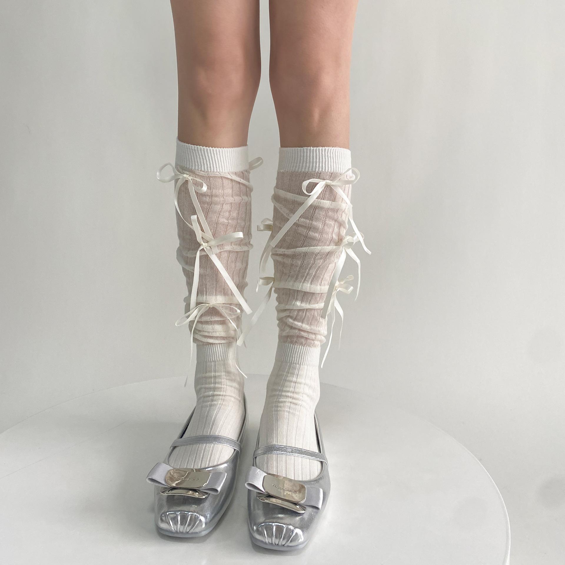 

Женские белые и черные гольфы JK Lolita Kawaii с бантом, тонкие сетчатые чулки до бедра, школьные носки в японском стиле