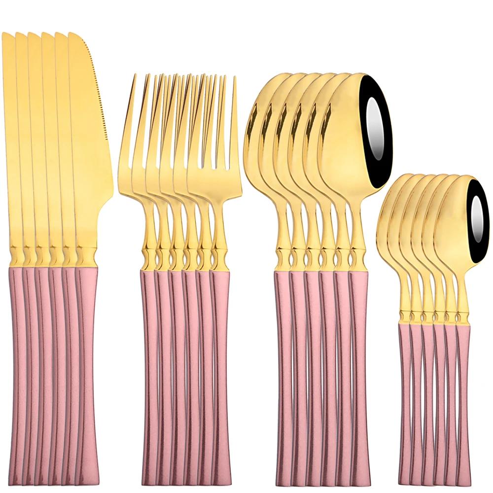 24Pcs Dinnerware Sets Stainless Steel Tableware Mirror Dinner Gold Cutlery Set Knife Fork Tea Spoon Silverware Kitchen Set