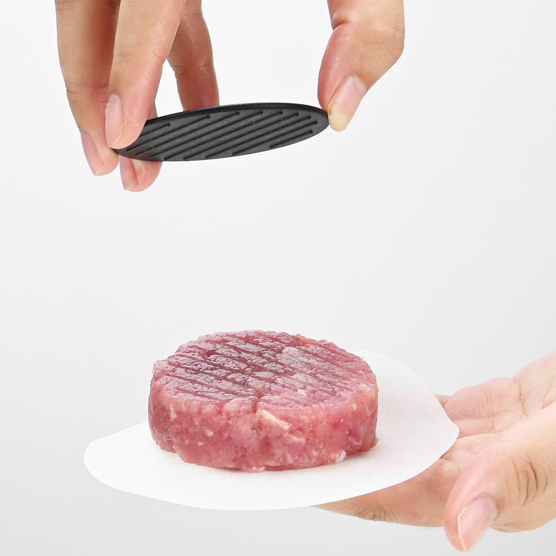 Plastic Round Patty Press Manual Hamburger Press with 100 Pcs Oil Paper Burger Mold Meat Press Tool Kitchen Gadgets and Tools