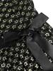 Print O Neck Short Sleeve Lace-Up High Waist A Line Mid-Calf Dress Elegant Vintage Style Dress for Women Party Outfit
