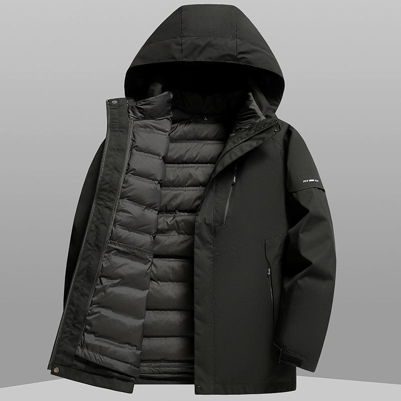 

Носите три вида одежды осенью и зимой, новая теплая и утолщенная молодежная куртка с утиным пухом национального стандарта, защищающая от холода 195 чёрный