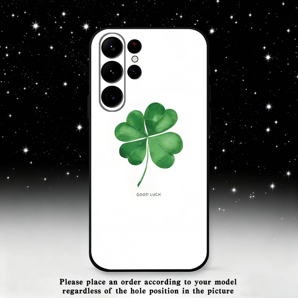 

Lucky Four Leaf Clover Phone Case For Samsung S25,S24 Ultra,S20,S30 plus,S22 plus,S23,S30 Ultra 5G Silicone Black Shell Samsung S23plus5G
