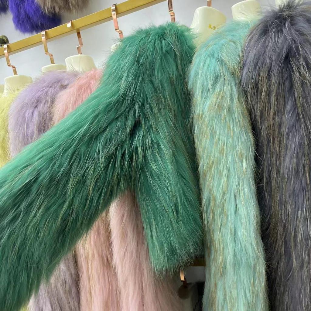 Real Raccoon Fur Braided Jacket Short Length 40cm Double-sided Encryption Slim Young Winter Tops Women's Coat