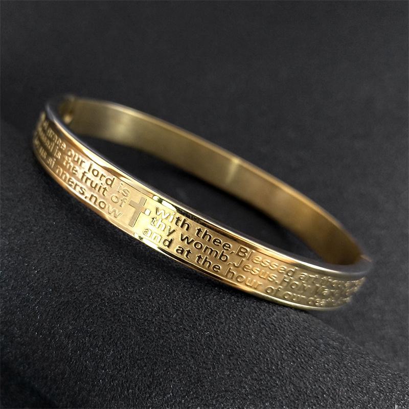 Bible Cross Verse Quotes Bangle Bracelet Vintage Stainless Steel Gold Color Christian Bracelets for Women Men Jewelry BXS05
