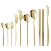 Gold-Plated Portuguese-Japanese Stainless Steel Cutlery Set: Knife, Fork, Dessert Spoon, Chopsticks, Ice Cream Spoon, Fruit Fork