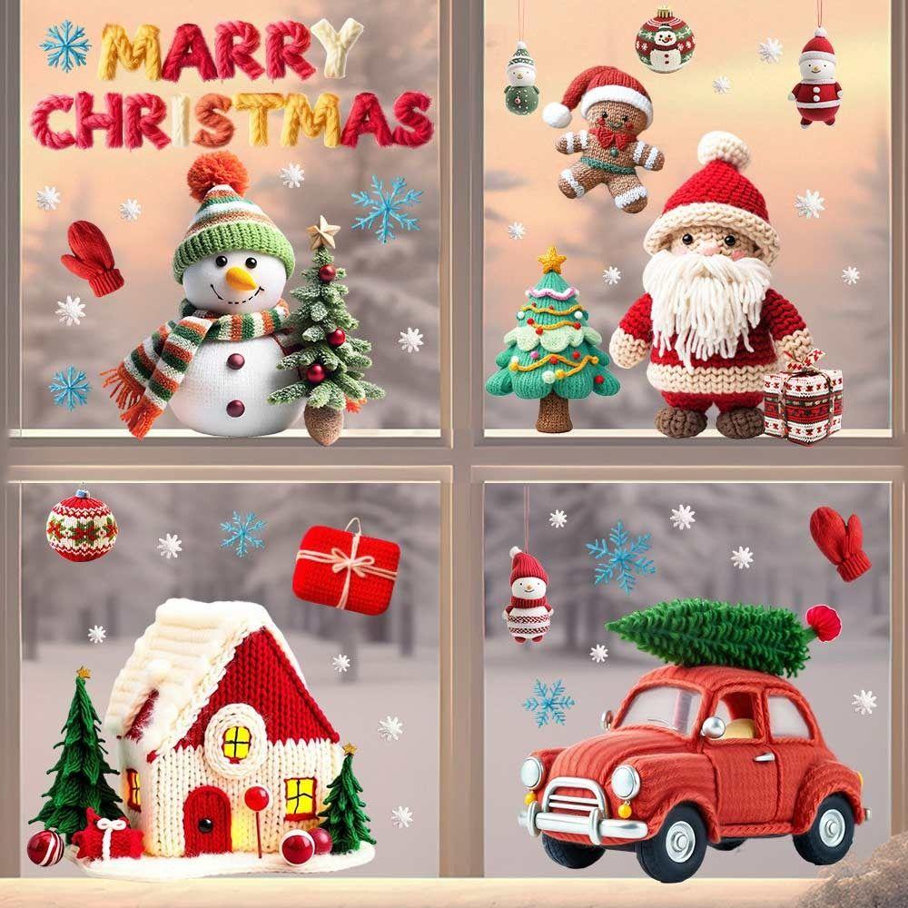Multicolor Christmas Window Sticker Cartoon Santa Snowman Static Adhesive Decals  Gifts