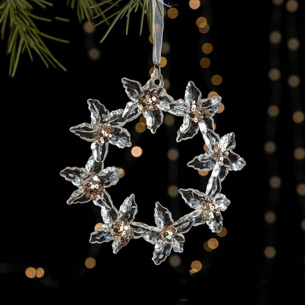 2pcs With Sequins Snowflake Hanging Ornaments Clear Christmas Tree Hanging Ornaments  Shopping Mall