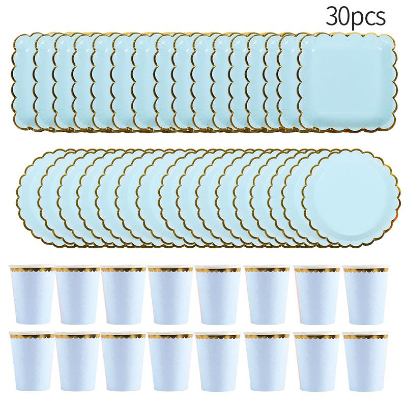 30pcs Disposable Plates Cups Birthday Decoration Disposable Tableware Disposable Party Dish Baby Shower Camping Disposable Cups