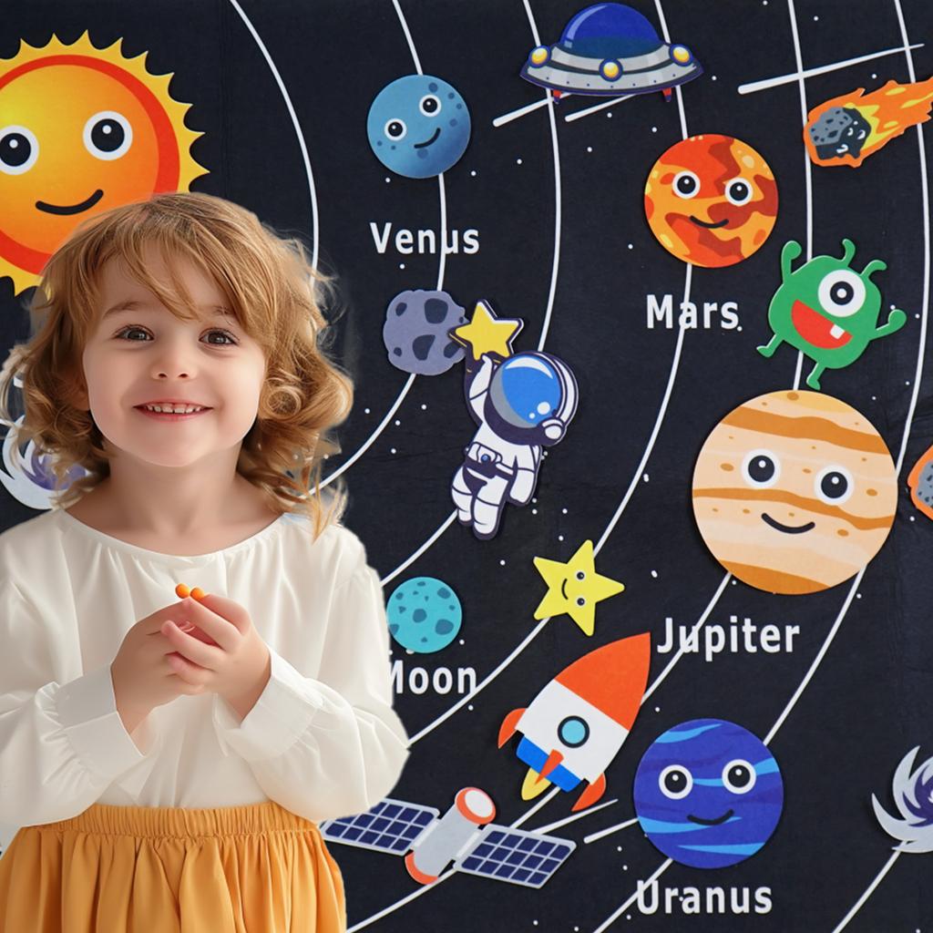 Montessori Space Educational Toy - Solar System Felt Board with Hanging Planets for Storytelling & STEM Learning