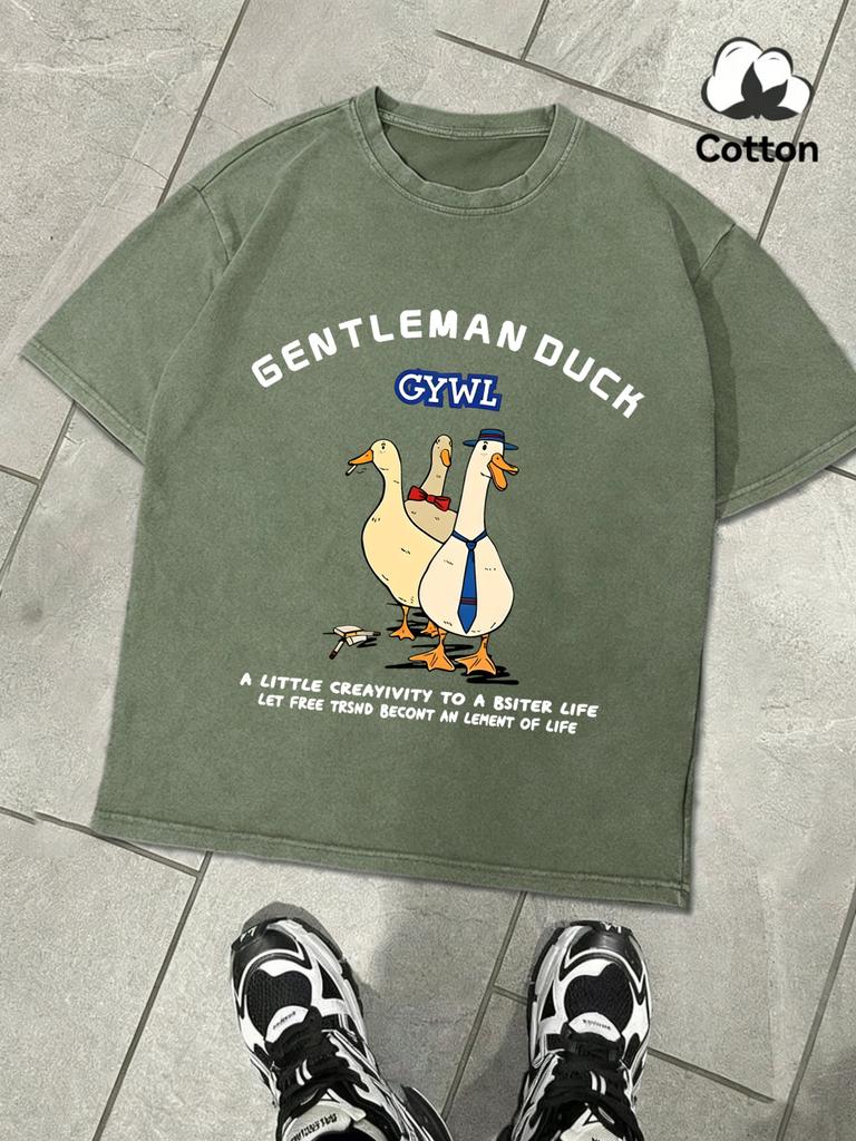 Gentleman Duck Like Free Printing Retro Mens TShirt Fashion ONeck Tee Snow Wash Clothing Soft Cotton Loose Short Sleeve