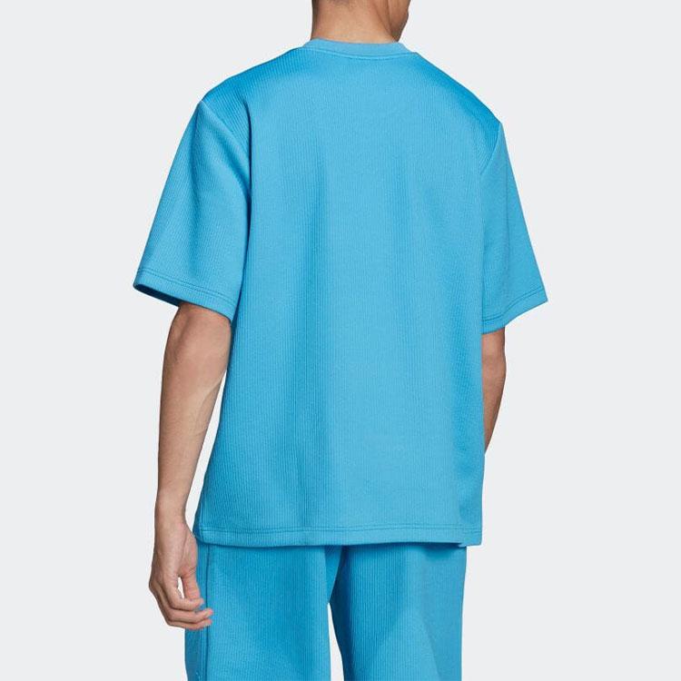 Adidas Originals Solid Logo Pleated Breathable Crew Neck Short Sleeve T-Shirt Men Tops Blue HC4608