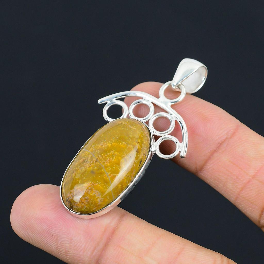 Oval Plume Agate Stone Wife Anniversary Elegant Wedding Pendant Sterling Silver