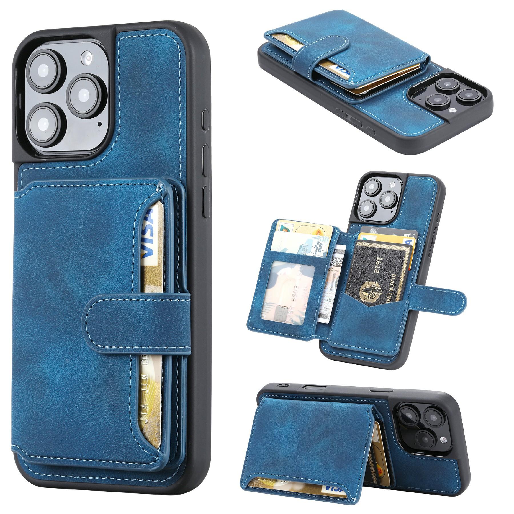 

For iPhone 16 Pro Case Wallet Card Slot TPU+PU Leather Back Phone Cover Navy Blue