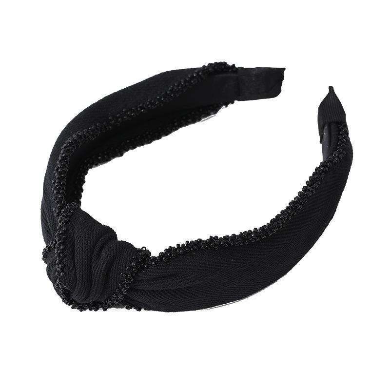 New Style Pearl Women's Wide Black European-American -Style Pure Handmade Hairband Hair Accessories Simple Foreign Trade