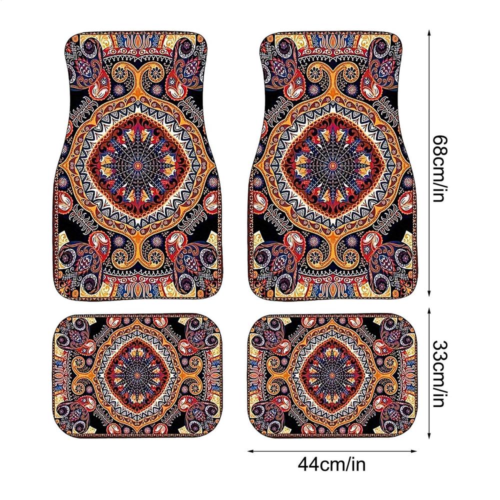 Turkish Persian Style Carpet Car Floor Mats European Ethnic Boho Car Floor Mats Pad 4Pcs Front And Rear Mats Set Car Accessories