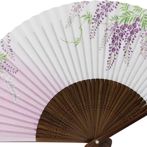 [Stylish Kimono Iroha] Women's Folding Fan, Scented, Carved Karaki Wood, Wisteria Design, Pink