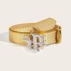 Punk PU Waist Belt for Jean Rock and Roll Hip Hop Studded Belt Waistband Glinting Buckle with Encrusted Rhinestones