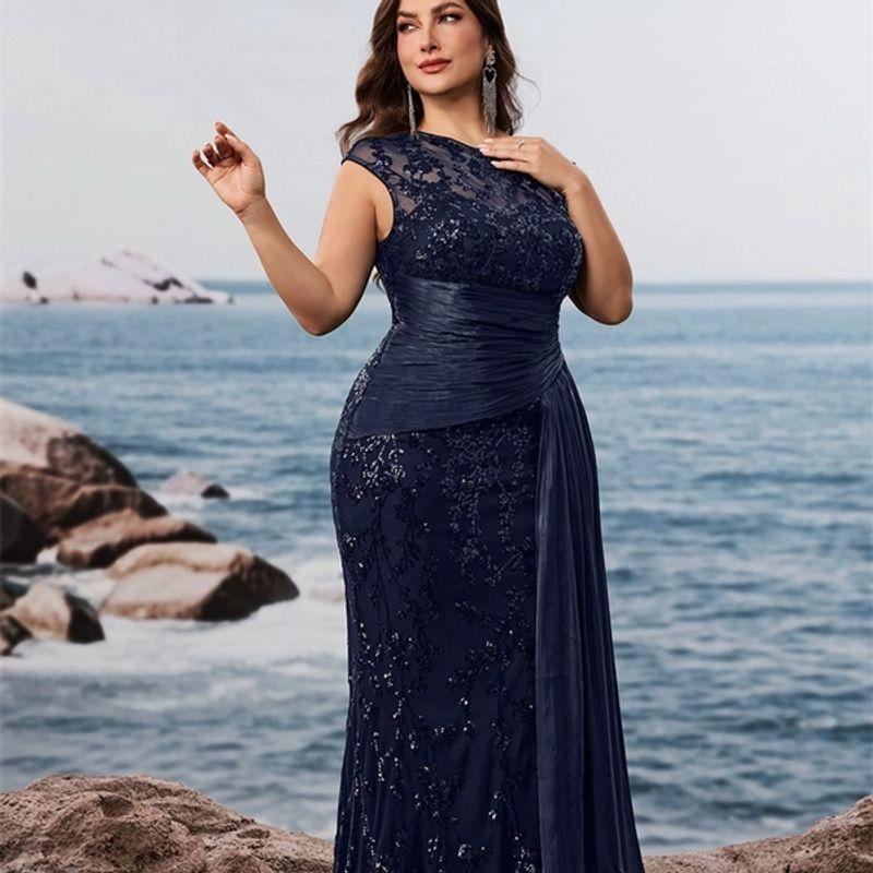 European and American Plus Size Cocktail Party Evening Dress, Mother's Dress, Plus Size Sequin Party Dress 4XL