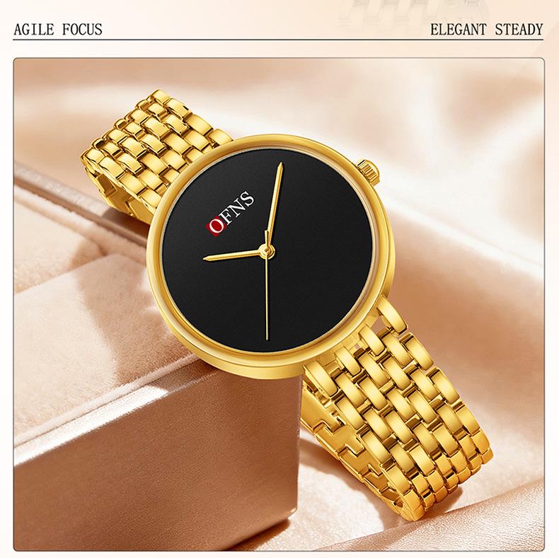 OFNS Women's Ultra-Thin Fashion Quartz Watch: Simple, Trendy, Casual, and Waterproof Design Without Hour Markers