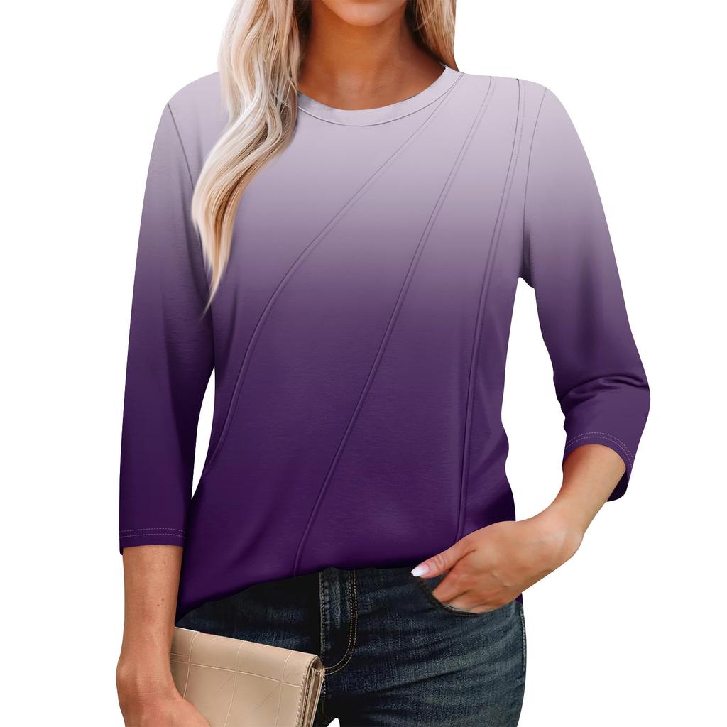 Women's Fashion Casual 3/4 Sleeve Tops Pleated Fashion Clothing T-shirt Tops