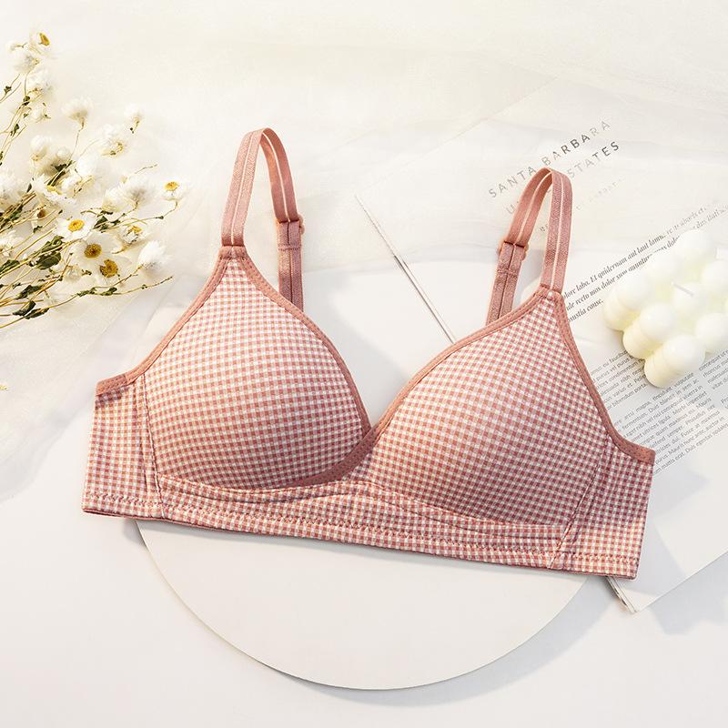 

Girls underwear online version plaid multi-element student underwear small chest anti-light triangle cup bra 85