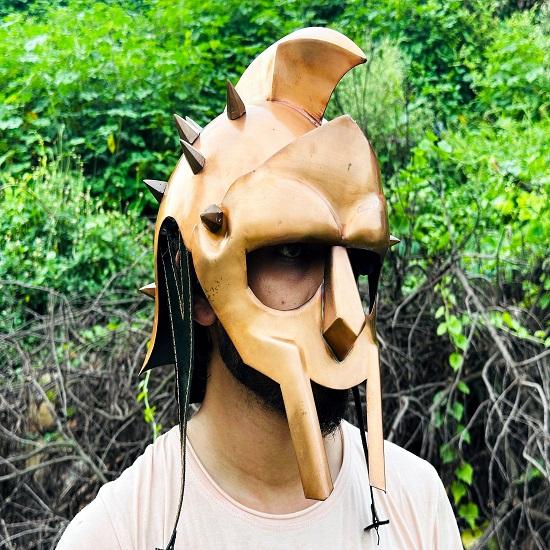Hełm gladiatora King Maximus Decimus meridiany Miedziane wykończenie hełmy pancerza z wewnętrzną wyściółką Średniowieczna zbroja rycerska Cosplay hełm prezent