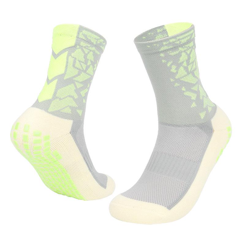 Colorful Shock-Absorbing Non-Slip Mid-Calf Football Socks with Thick Terry Bottom, Breathable Design for Adults