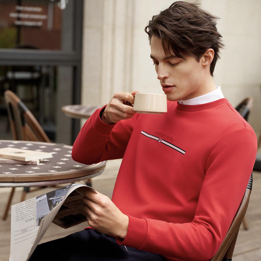 FILA Heritage Fashion Classic Retro Casual Versatile Soft Comfortable Crew Neck Pullover Sweatshirt Men sweatshirt Burgundy F11M618216FWI