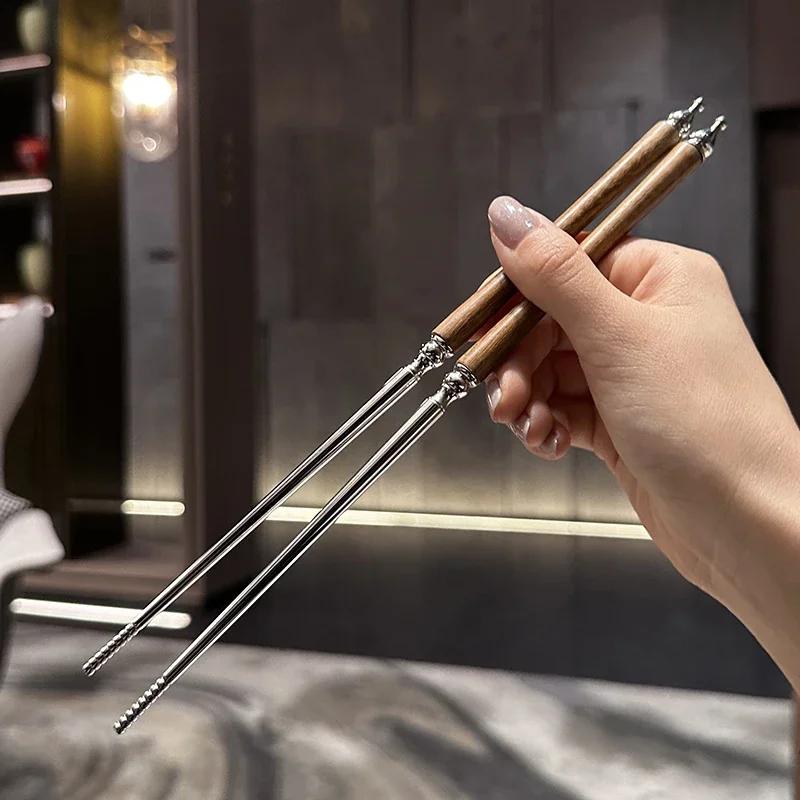 

304 Stainless Steel Splicing Wooden Chopsticks Modern Simple Household Tableware Kitchen Creative Log Huanghua Pear Chopsticks