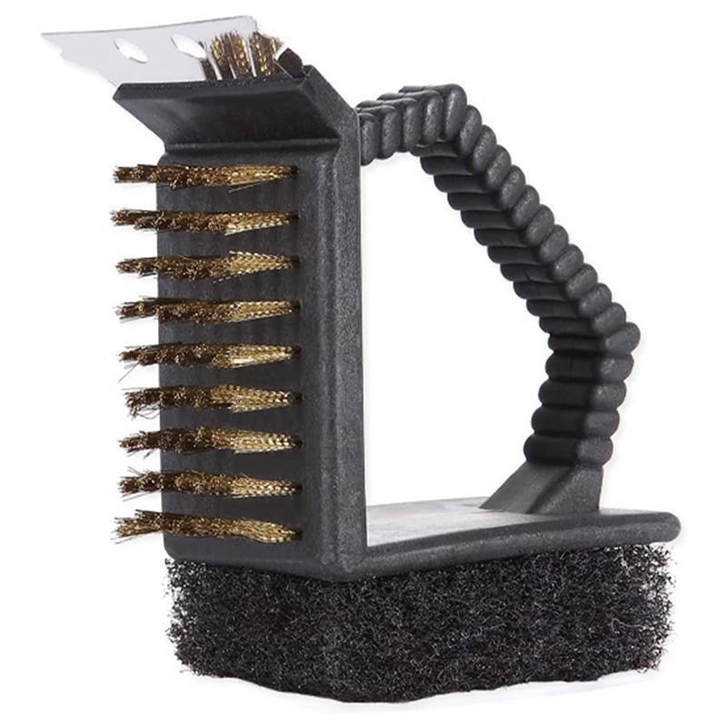 

3 In 1 BBQ Grill Cleaning Brush Barbecue Grill Cleaning Kit Cleaner Tool With Integral Steel Scraper Metal Bristles And Sponge KTY