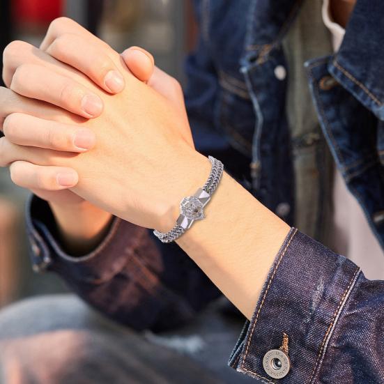 Men Bracelet Lion Decor Hip Hop Style Bracelet Round Smooth