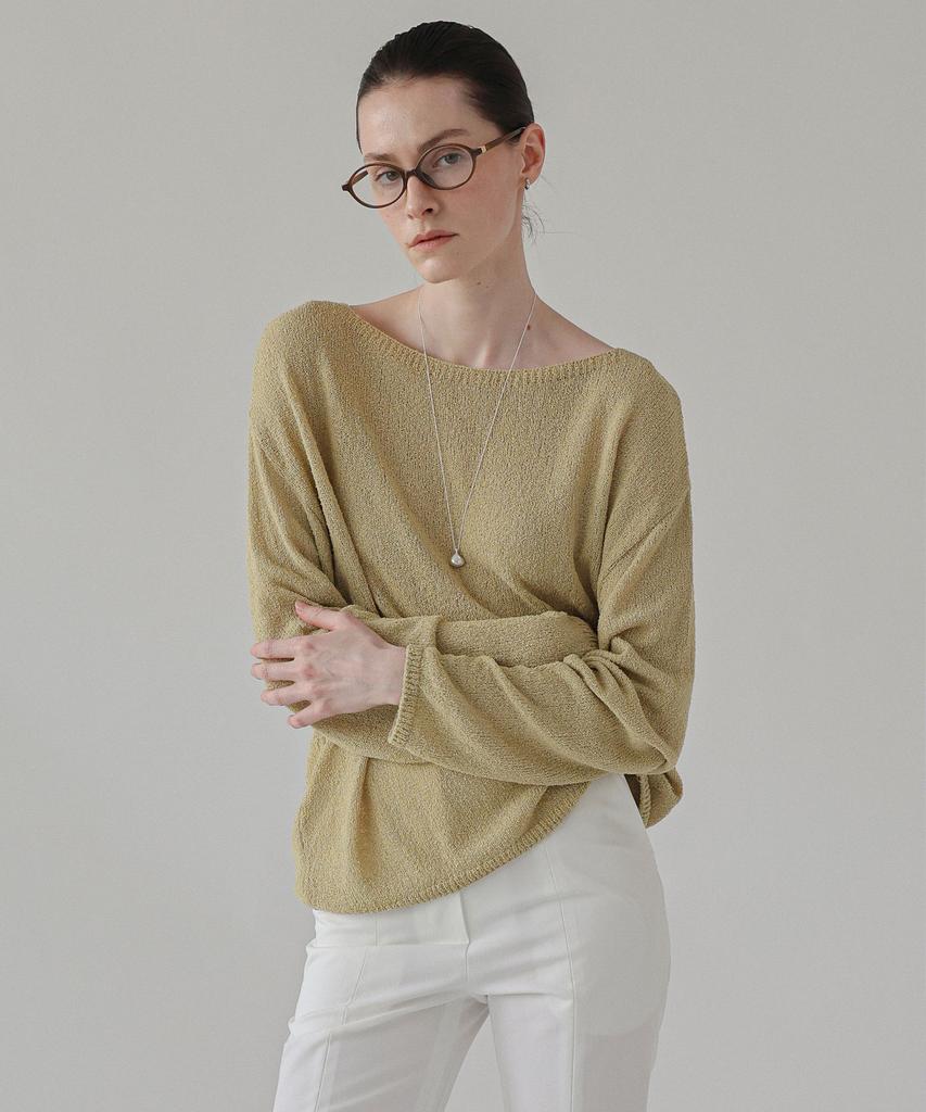 Keullaepeu Linen Boucle Boat Neck Knit_Olive