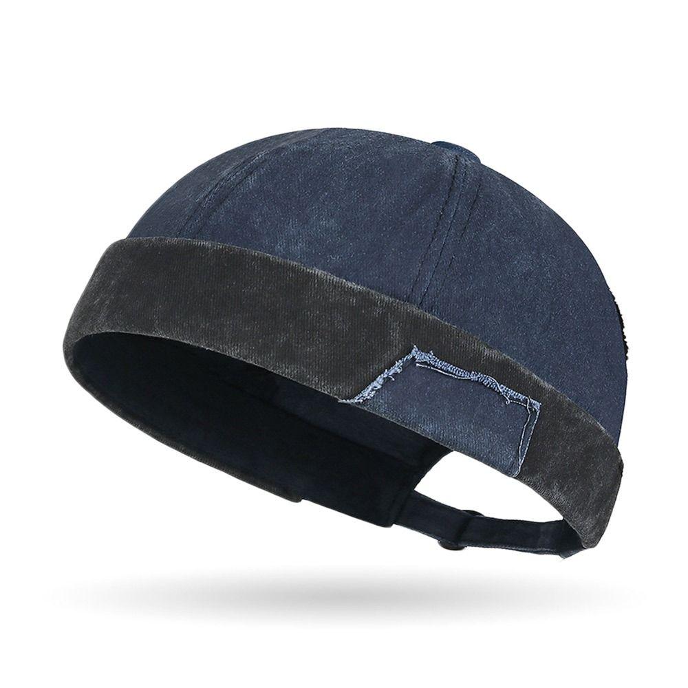 Fashion Hip Hop Beanie Street Hat Cotton Adjustable Brimless Docker Cap Solid Color Washed Denim Skullcap for Men Women