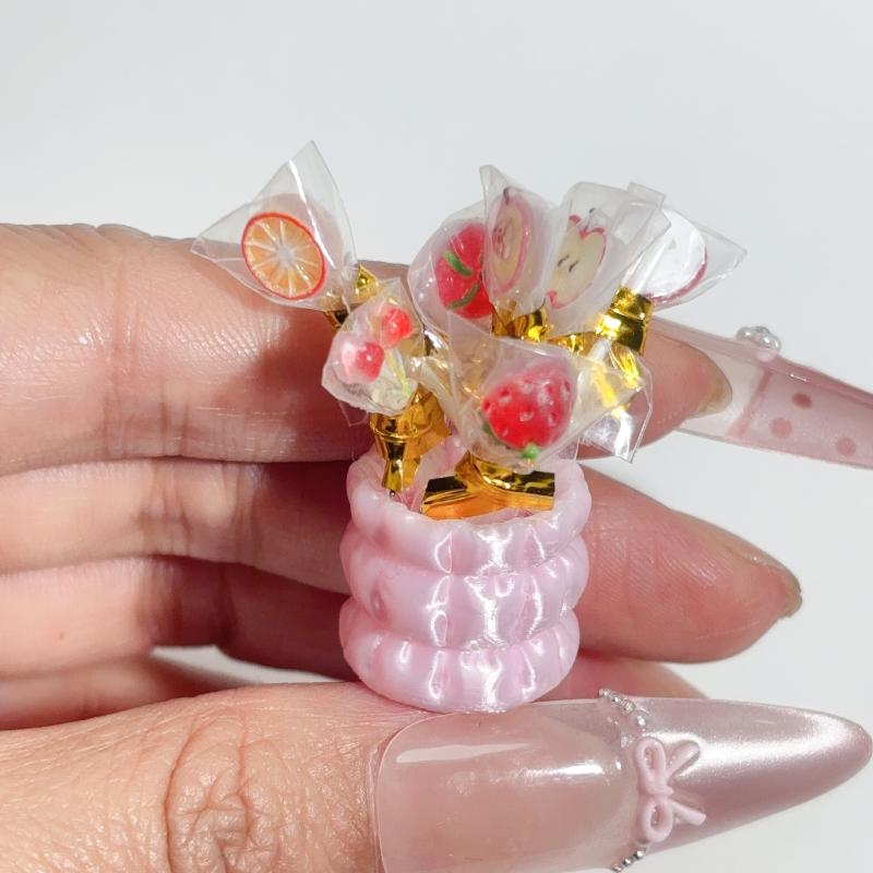 

6Pcs Fruit Lollipop Model Decoration 1:12 Dollhouse Miniature Candy Diy Accessories Kitchen Food And Play Toys Photography Props one size