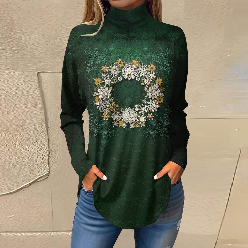 Cămăși de toamnă casual cu mânecă lungă Hanorac cu imprimeu vintage Pulover cu gât înalt