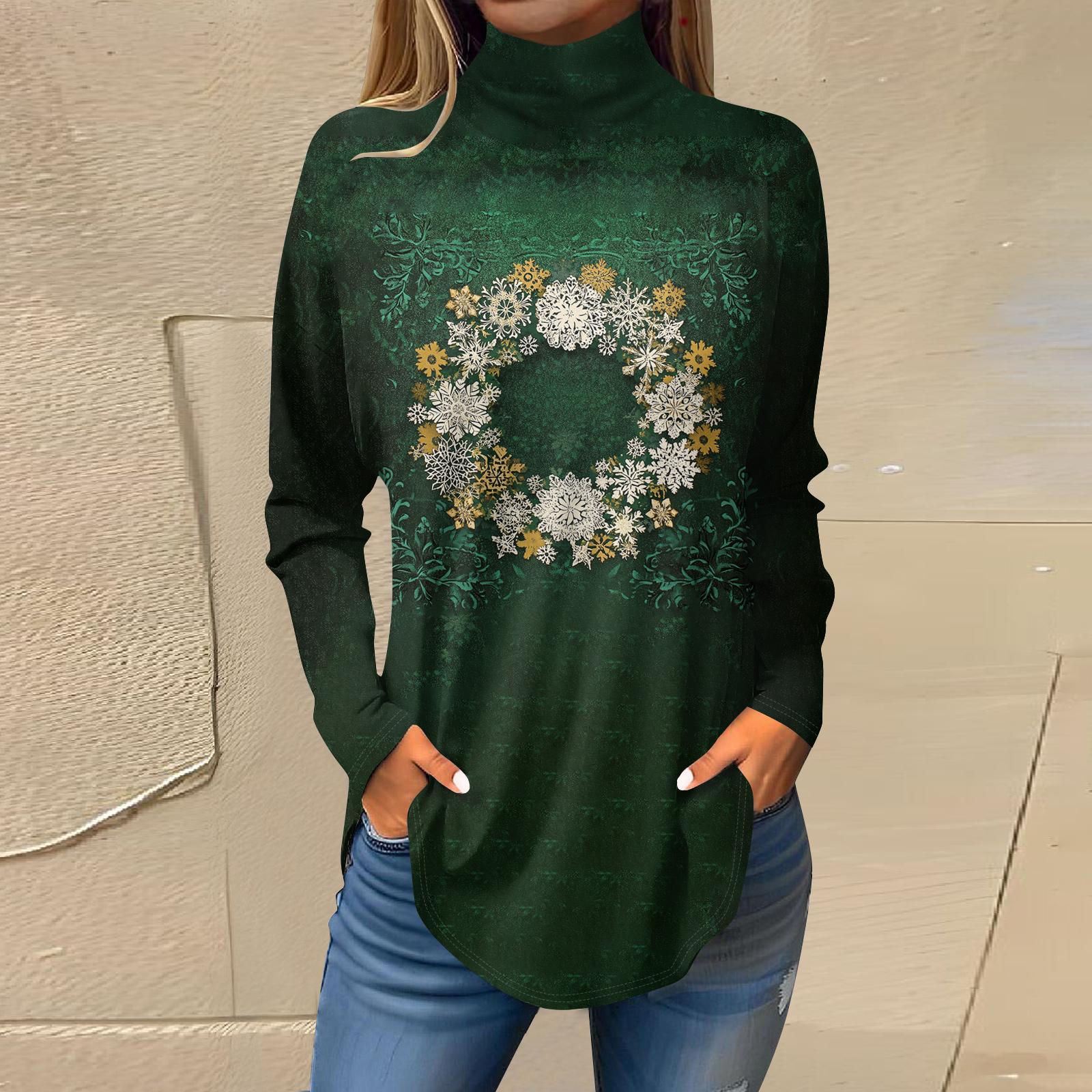 

Жіночі осінні повсякденні сорочки з довгими рукавами Світшоти Вінтажний пуловер з високим горлом і принтом XL