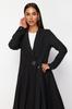Women's Fashion New Hijab Dress Black Linen Look Woven Dress with Belt Detail on the Front