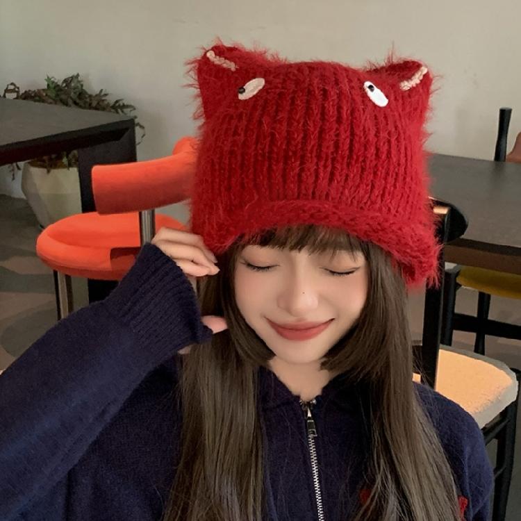 Crochet Cats Ear Hat for Women and Girl Popular Knitted Beanies Hat Soft Pullover Hat for Casual Outdoor Sport Headpiece