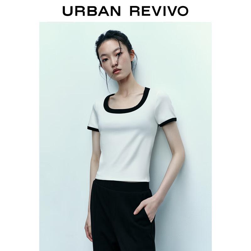 UR 2025 Spring Women's Color-block Slim Fit Short Sleeve T-shirt